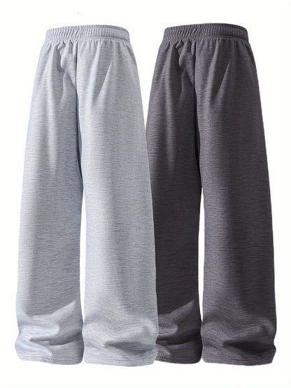 2-Pack Men's Loose-Fit Straight-Leg Casual Pants - Soft Stretch Knit Fabric with Adjustable Drawstring Waist & Side Pockets