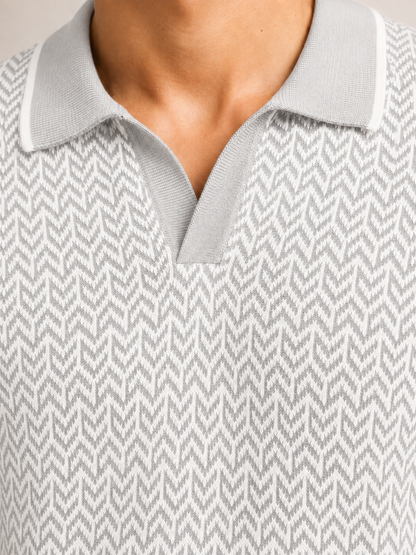 Ivory Textured Knit Polo