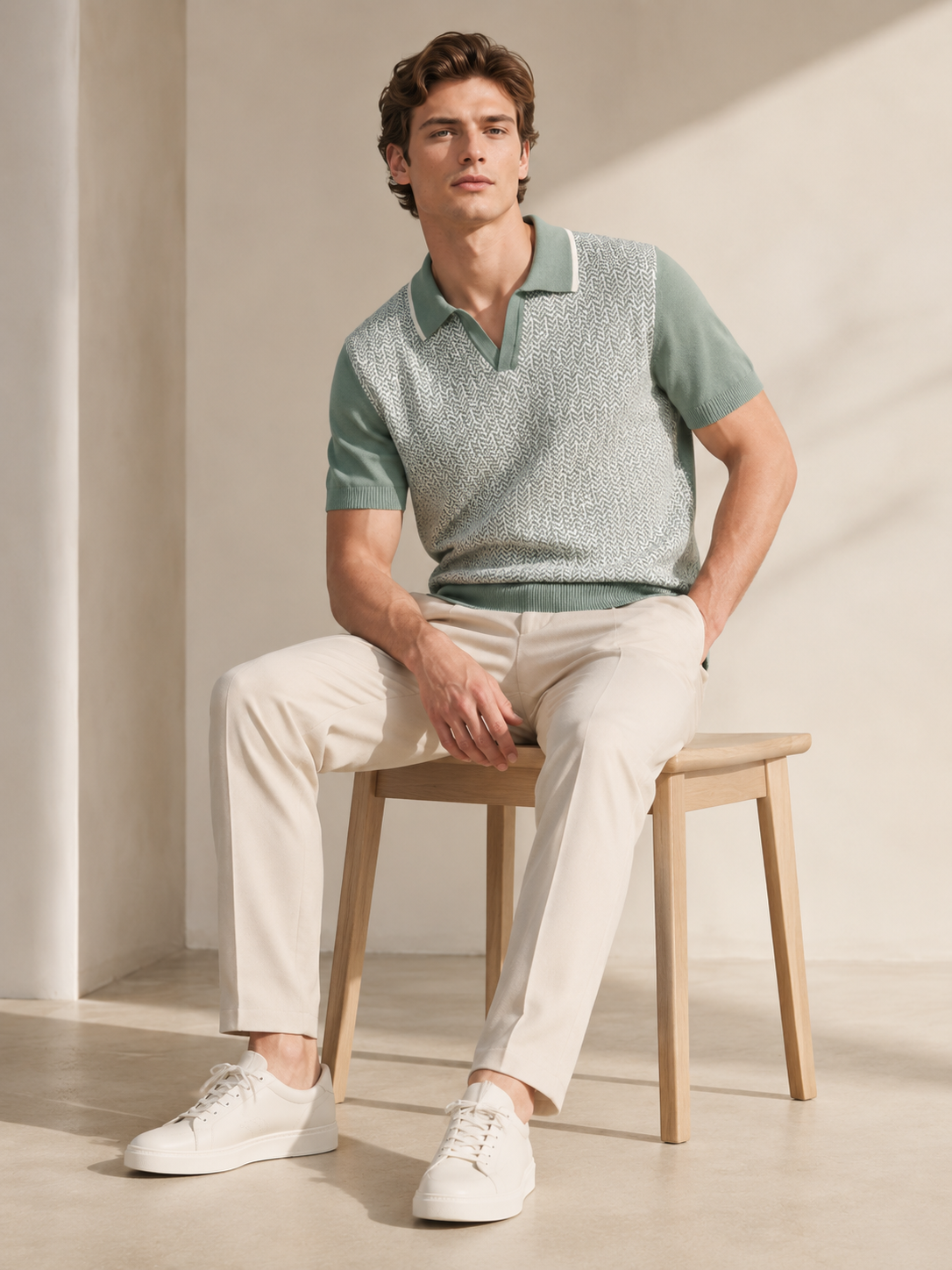 Sage Textured Knit Polo