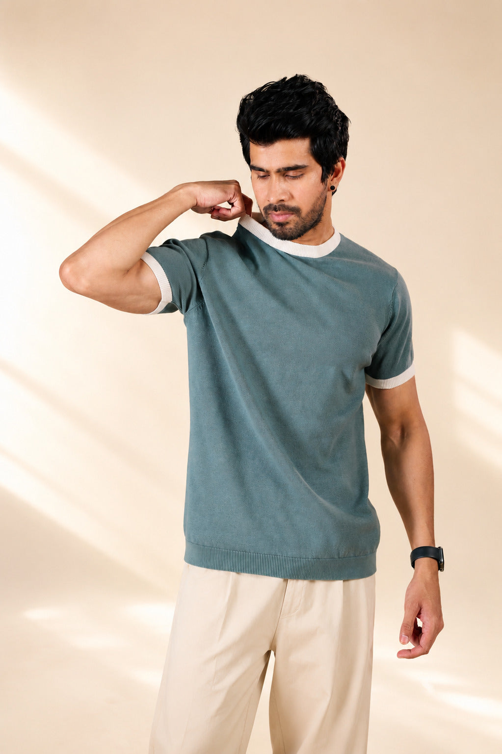 Sage Contrast Knit Tee