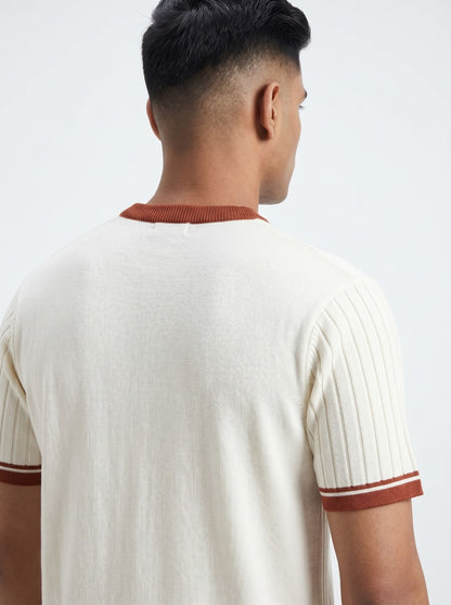 Rib Contrast Neck Tee