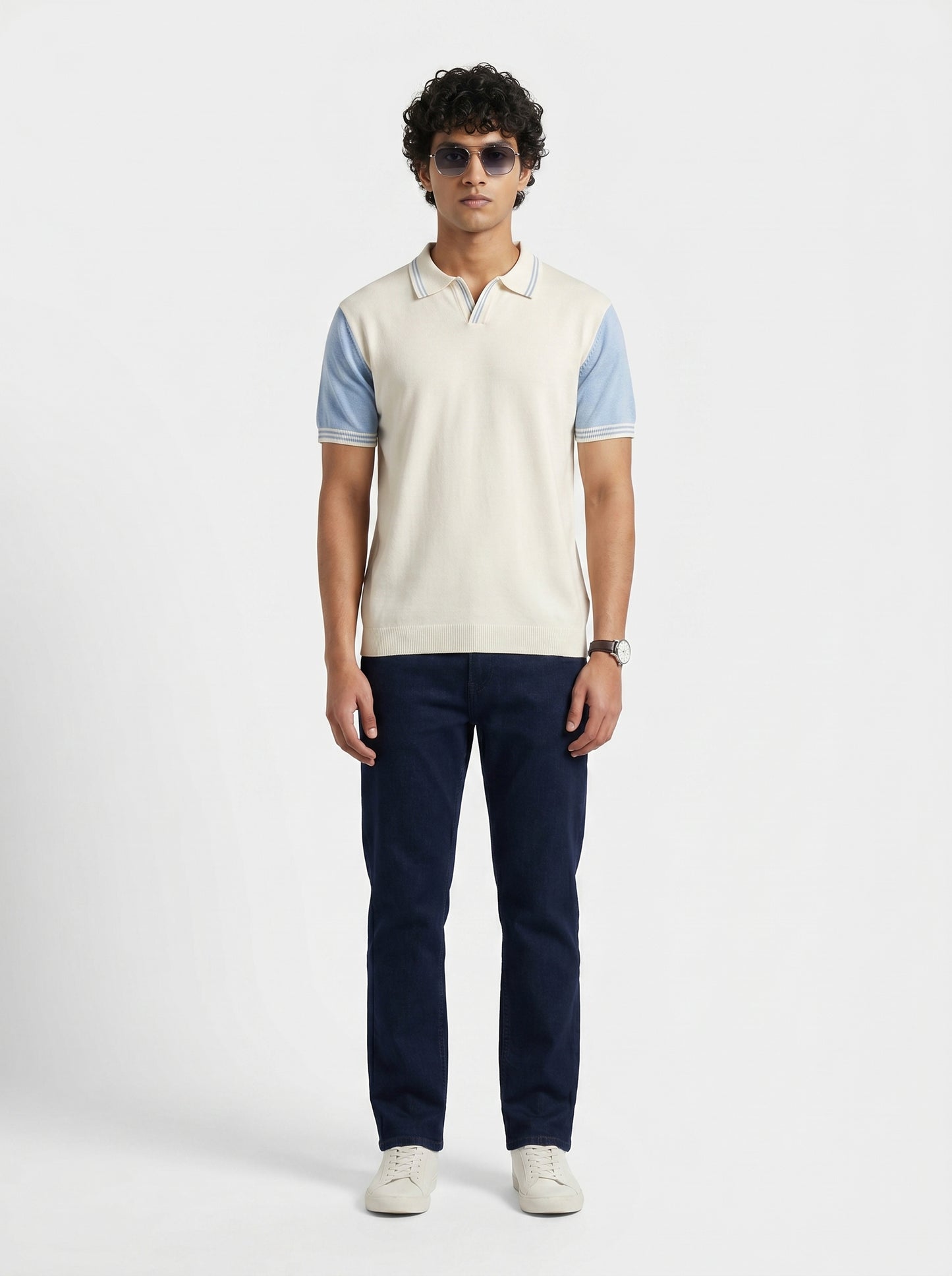 Contrast Sleeve Polo Knit Tee