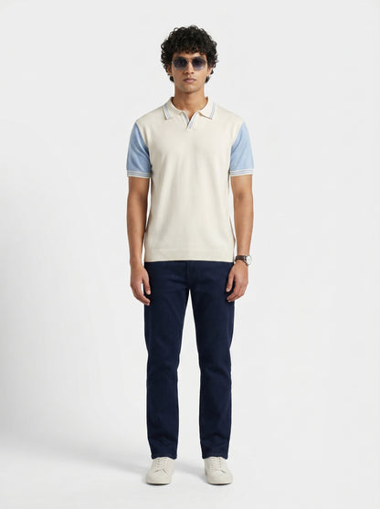 Contrast Sleeve Polo Knit Tee