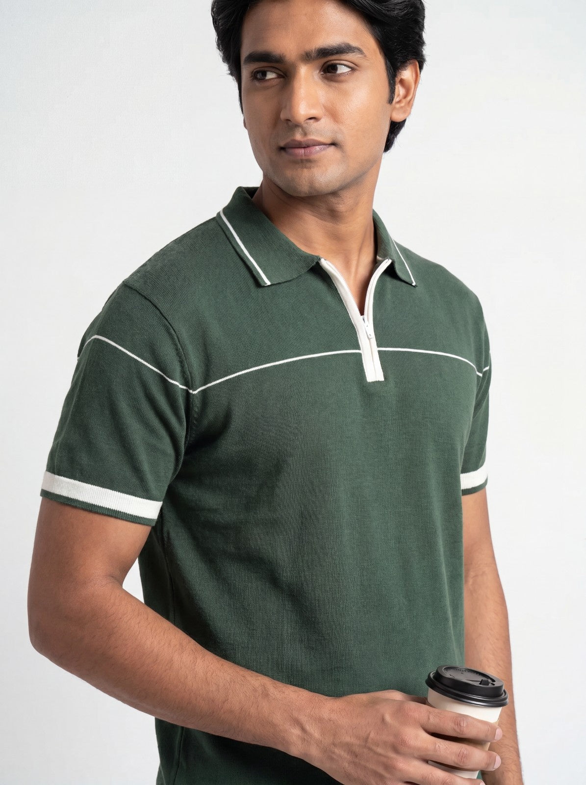 Contrast Zip Polo Knit Tee