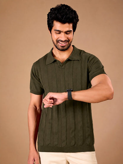 Olive Vertical Knit Polo