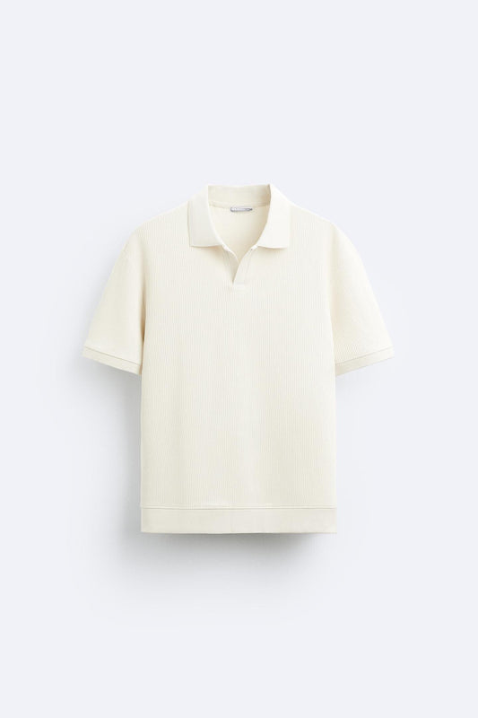 Old Money Woolen Structured Polo T-Shirt - Men's V-Neck Short Sleeve Classic Polo Shirt - Organically Grown Cotton
