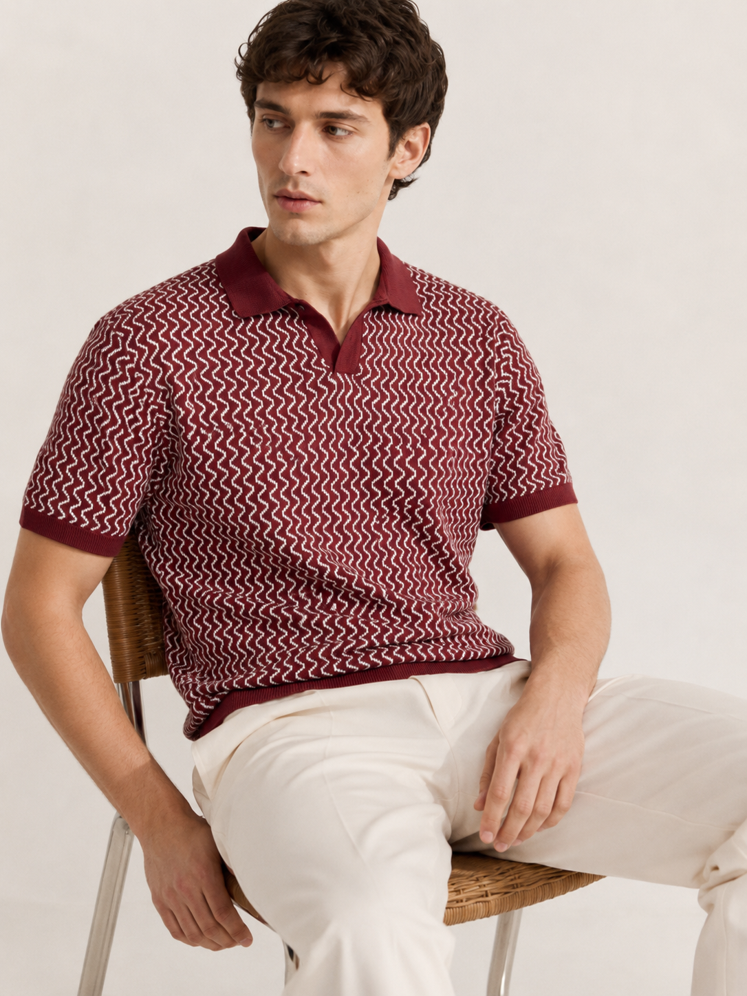 Maroon Wave Knit Polo T-Shirt