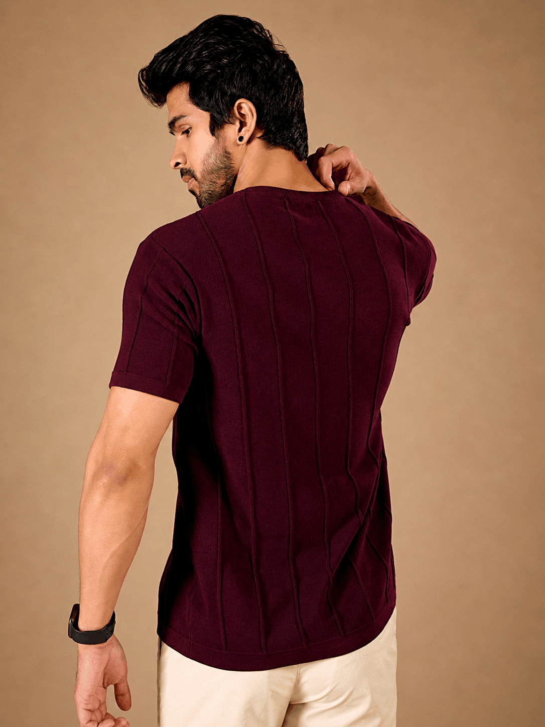 Maroon Ribbed Knit Tee