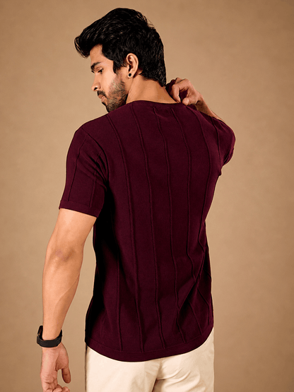 Maroon Ribbed Knit Tee