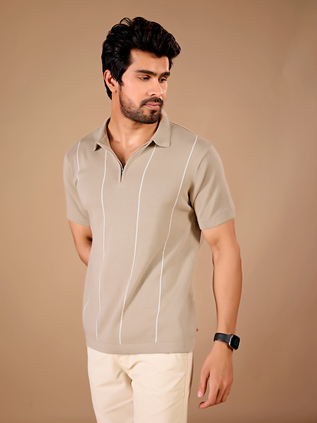 Beige Stripe Polo