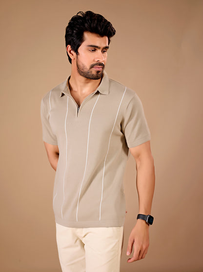 Beige Stripe Polo