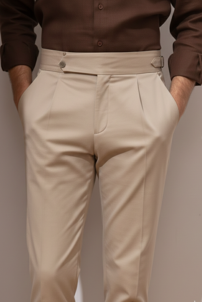 Signature Luxe Duo Brown & Beige Hand-Tailored Sand Beige Gurkha Trouser & Choco Brown Knit Set