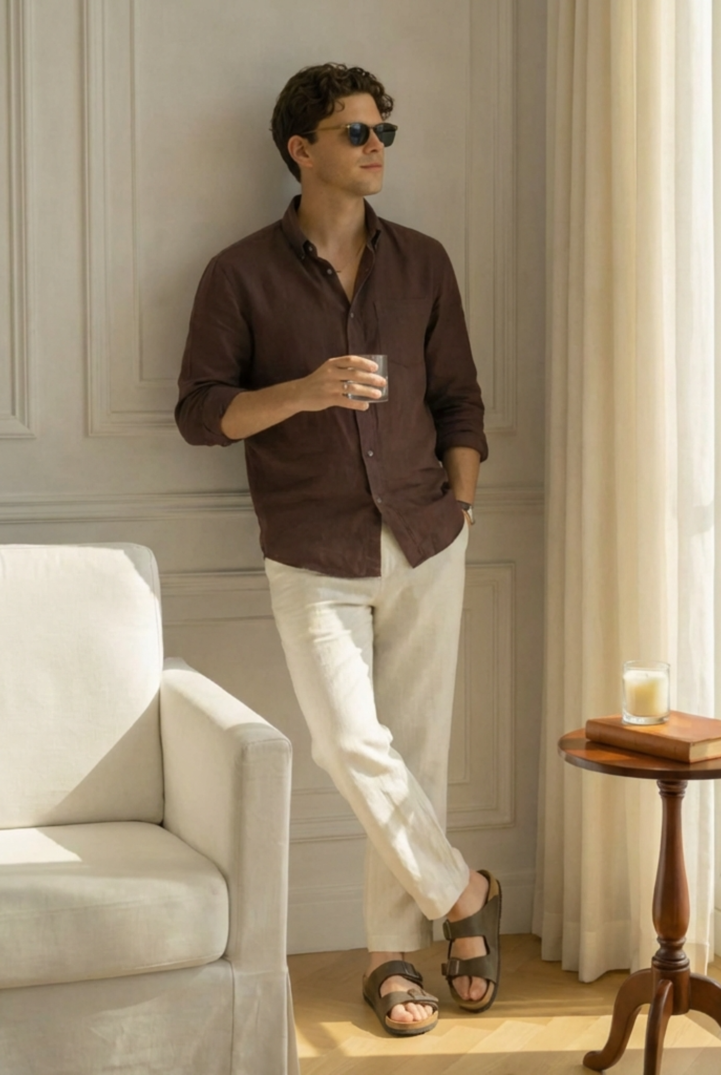 Old Money Brown & Beige Classic Combo - Lotus Linen 2-Piece Duo Set Shirt & Pants