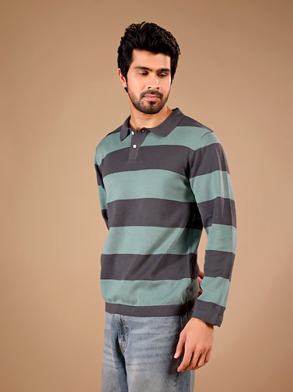 Sage Stripe Rugby Polo