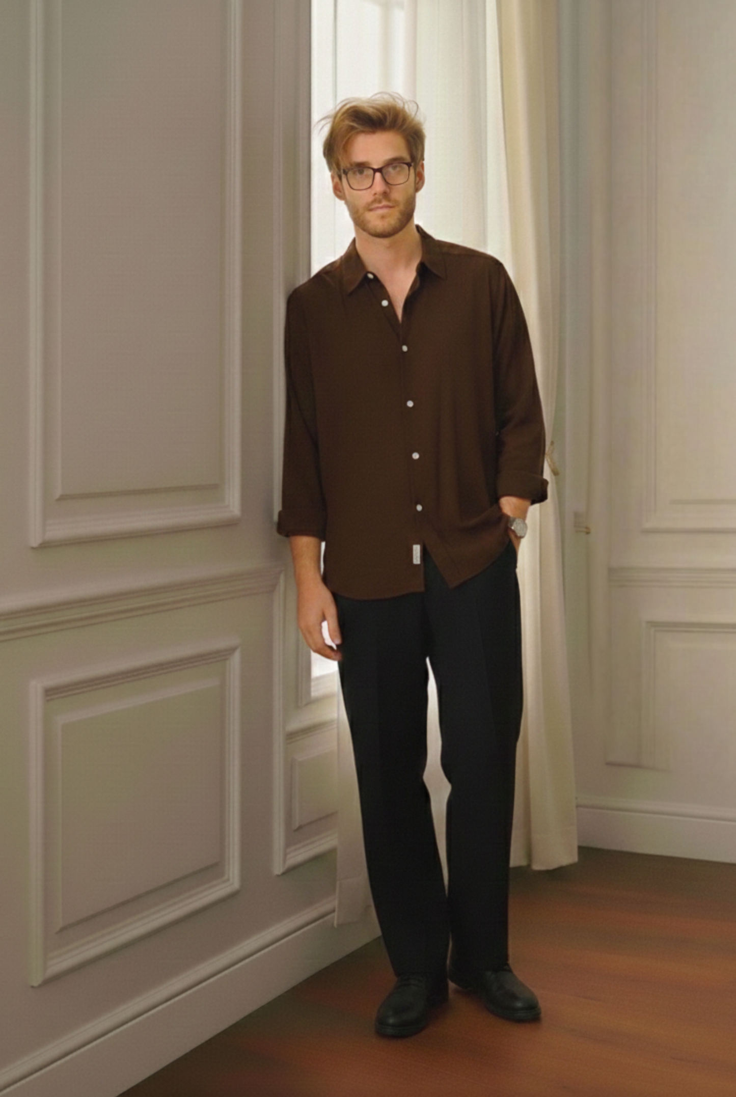 Old Money Brown & Black Classic Combo - Lotus Linen 2-Piece Duo Set Shirt & Pants