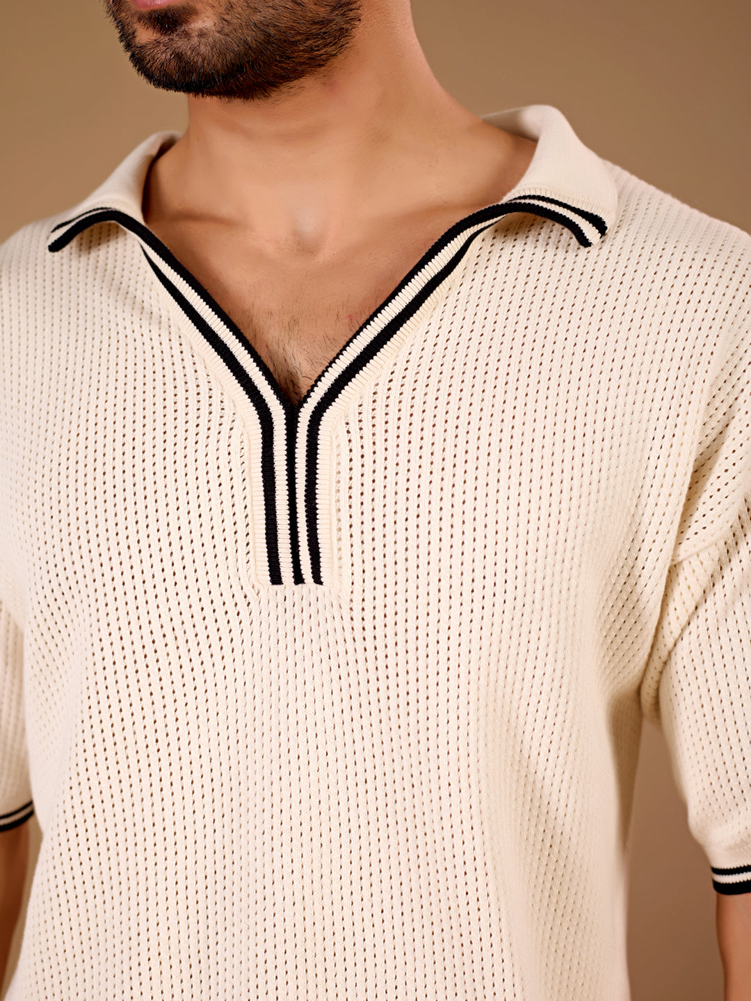Ivory Textured Zip Polo