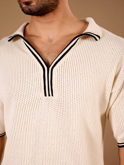Ivory Textured Zip Polo