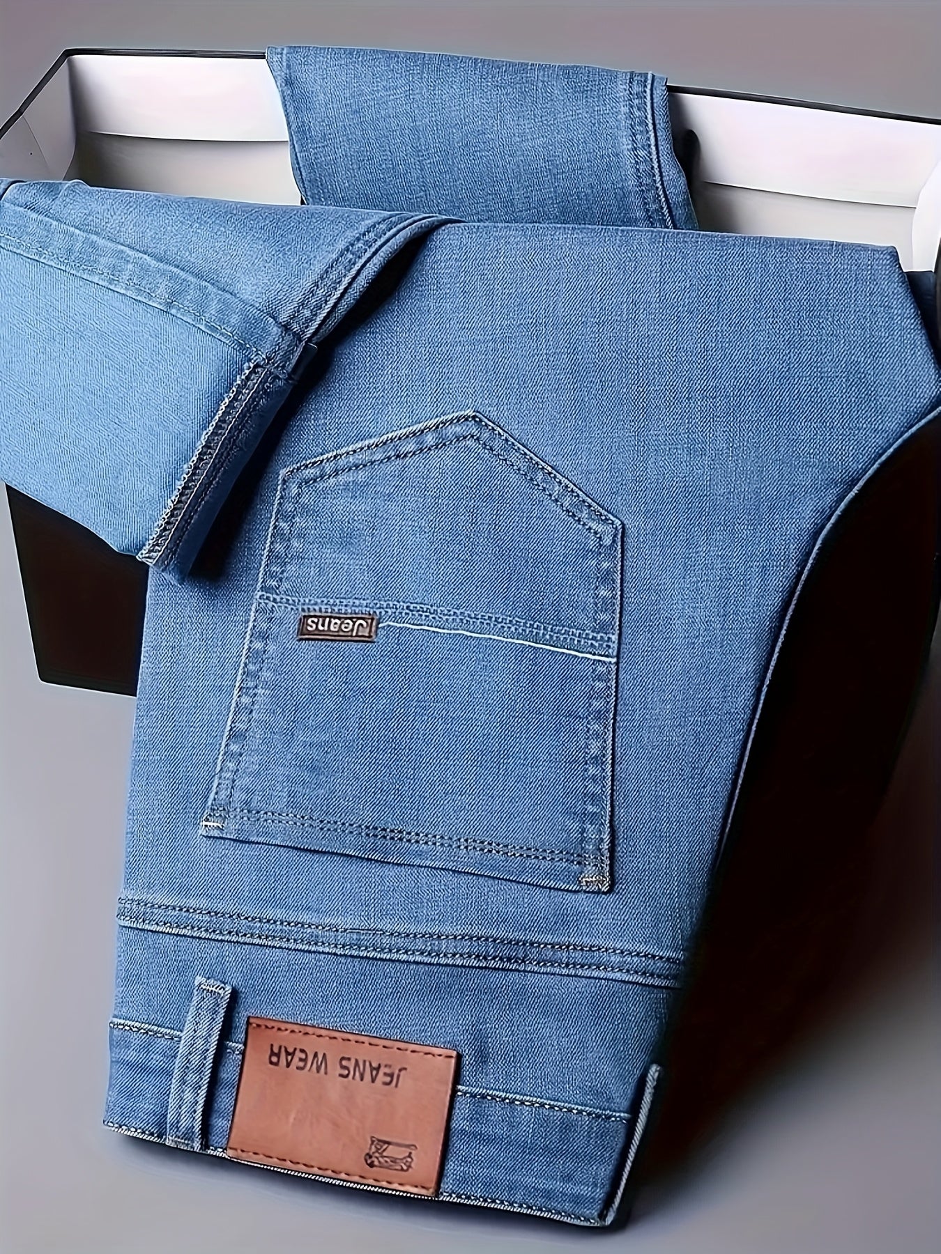 Four Seasons Regular Men'S New Jeans, Business Trendy Straight-Leg Trousers, Fashionable And Versatile Men'S Stretch Thick Jeans, Comfortable Classic Design Casual Wear