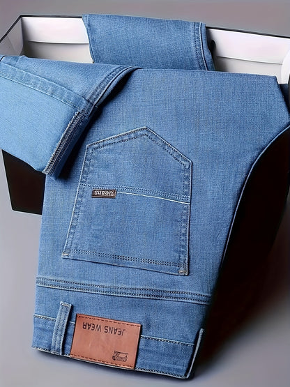 Four Seasons Regular Men'S New Jeans, Business Trendy Straight-Leg Trousers, Fashionable And Versatile Men'S Stretch Thick Jeans, Comfortable Classic Design Casual Wear