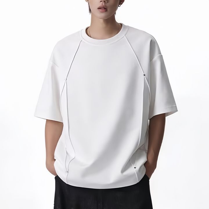 Customize Summer High-Quality Stitching Design Casual Retro Short Sleeve Light Luxury Solid Men's T-Shirt