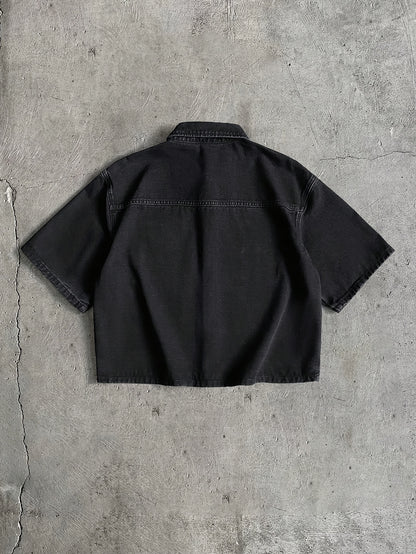 Men's Denim Shirt with Letter Print, Black, Suitable for Dates, Outings, and Festivals, Spring/Summer