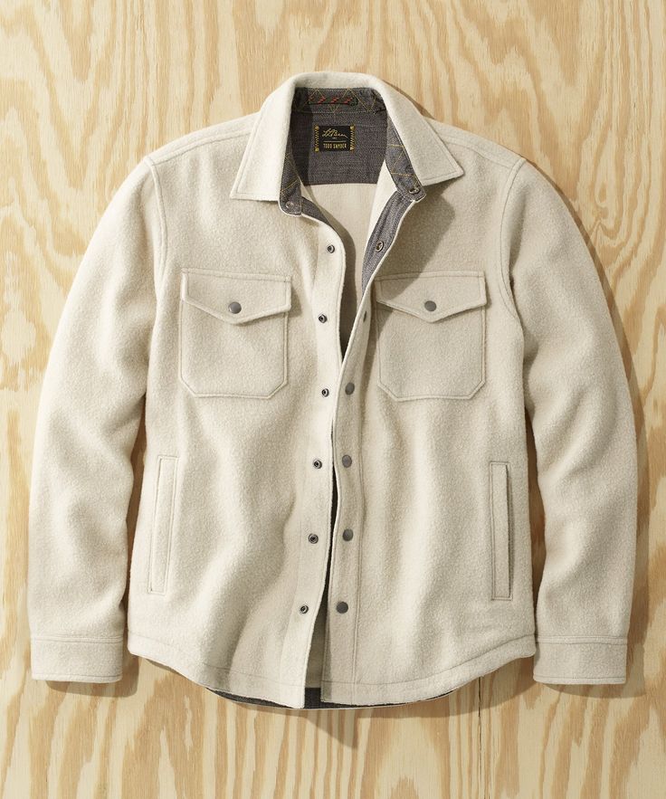 Men's Old Money Velvet Shacket - Off-White Premium Cotton Shirt Jacket with Button Closures and Front Pocket