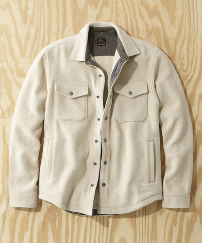 Men's Old Money Velvet Shacket - Off-White Premium Cotton Shirt Jacket with Button Closures and Front Pocket