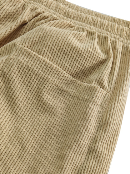 Men'S Corduroy Straight-Leg Long Pants with Drawstring Elastic Waist for Spring And Autumn, Casual And Sporty Pants for Daily Wear, Leisure, And Hiking