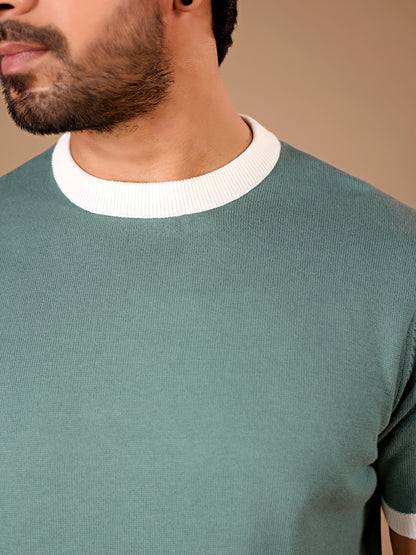 Sage Contrast Knit Tee