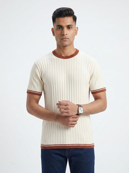 Rib Contrast Neck Tee