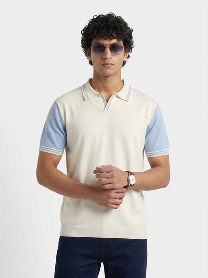 Contrast Sleeve Polo Knit Tee
