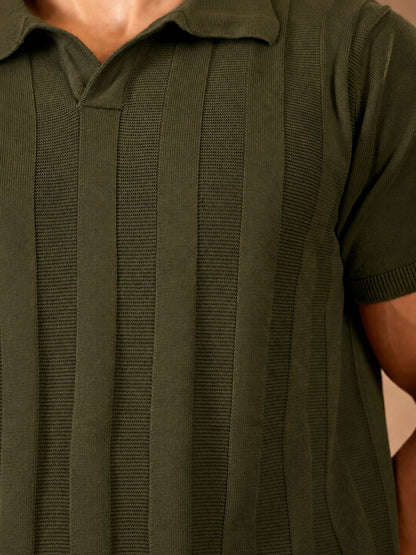 Olive Vertical Knit Polo