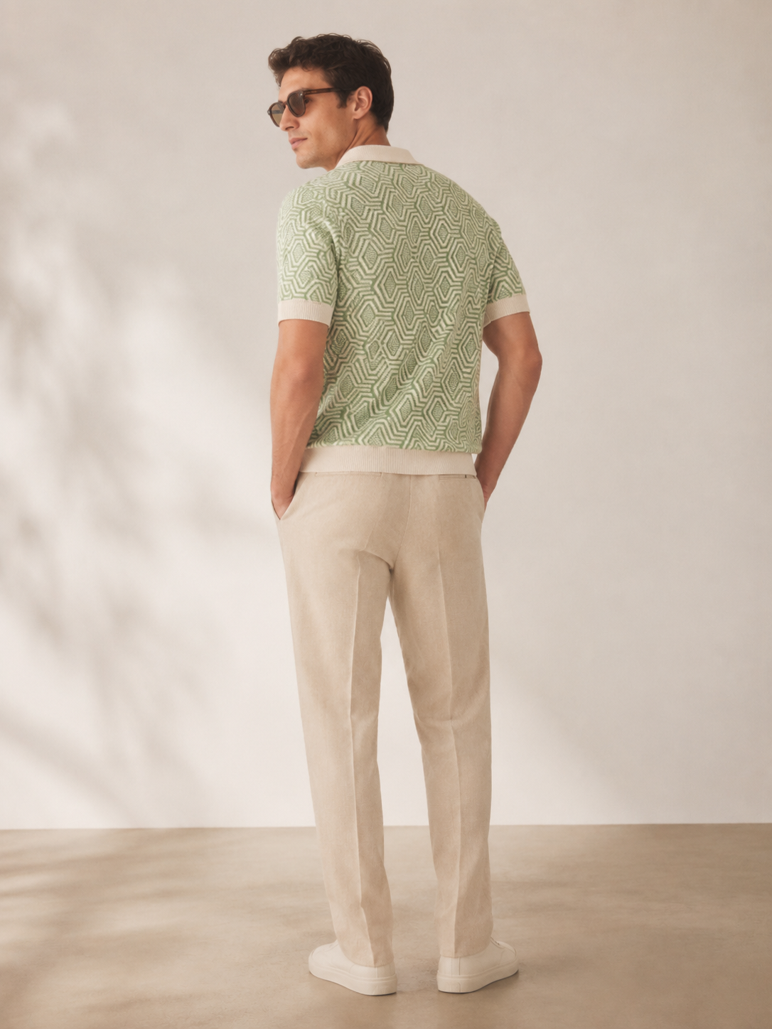 Geo Knit Polo T-Shirt – Mint Green