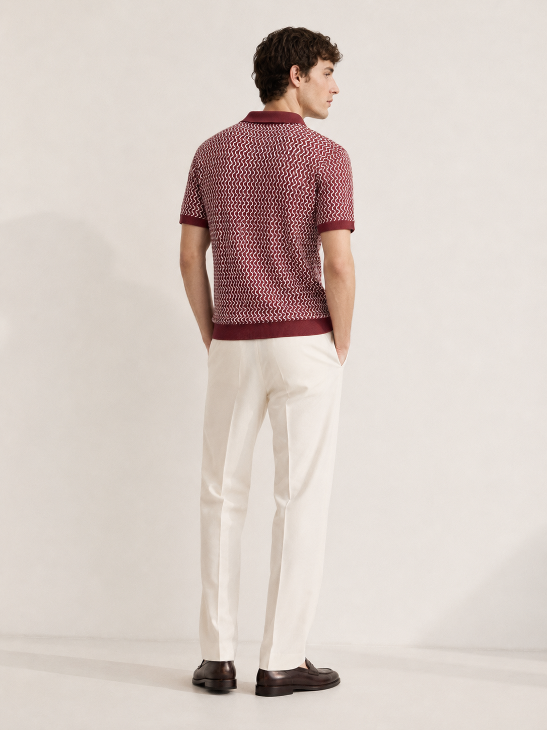 Maroon Wave Knit Polo T-Shirt