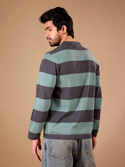 Sage Stripe Rugby Polo