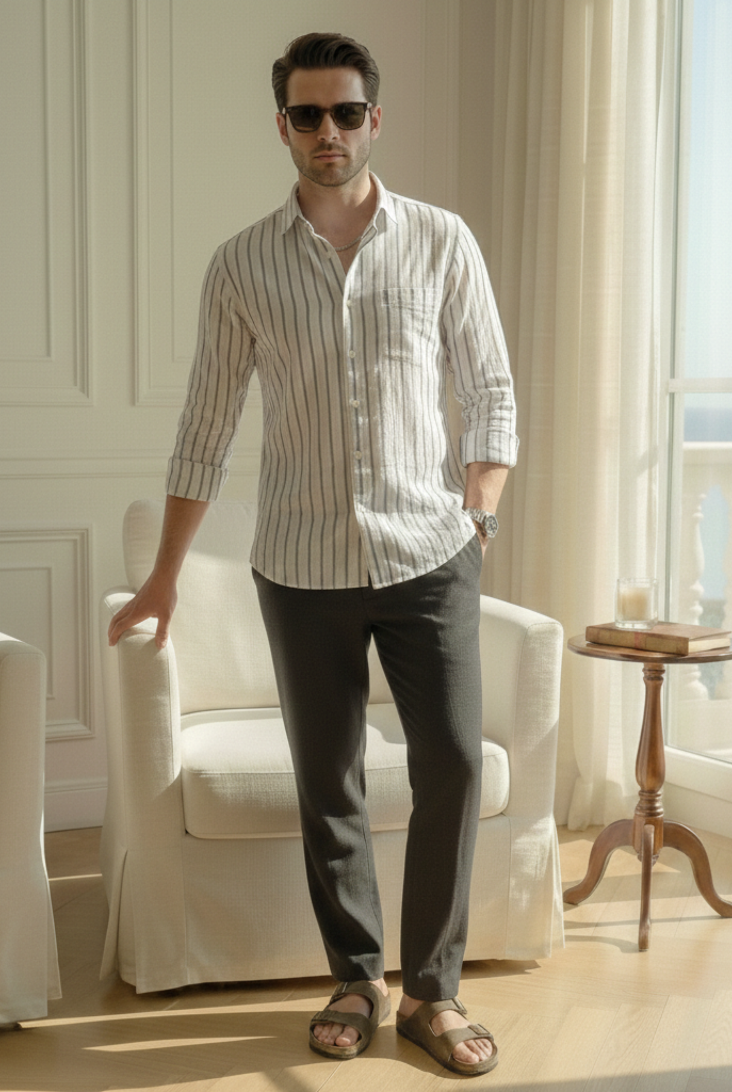 Heritage Stripes White & Black Set Oxford Cotton Relax Fit Premium Shirt and Pants Duo