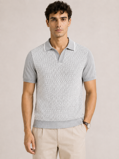Ivory Textured Knit Polo