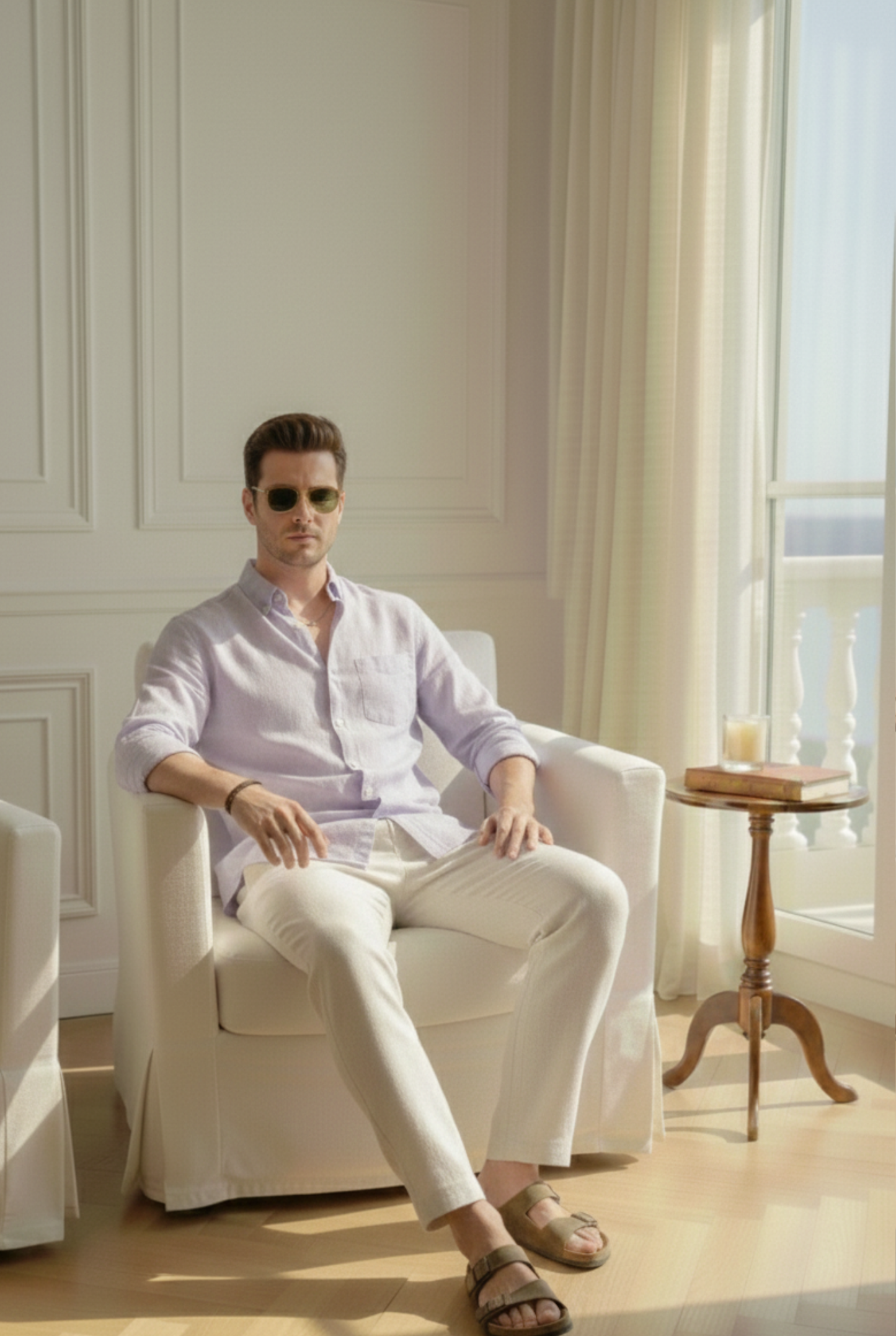 Old Money Lavender & Beige Classic Combo - Lotus Linen 2-Piece Duo Set Shirt & Pants