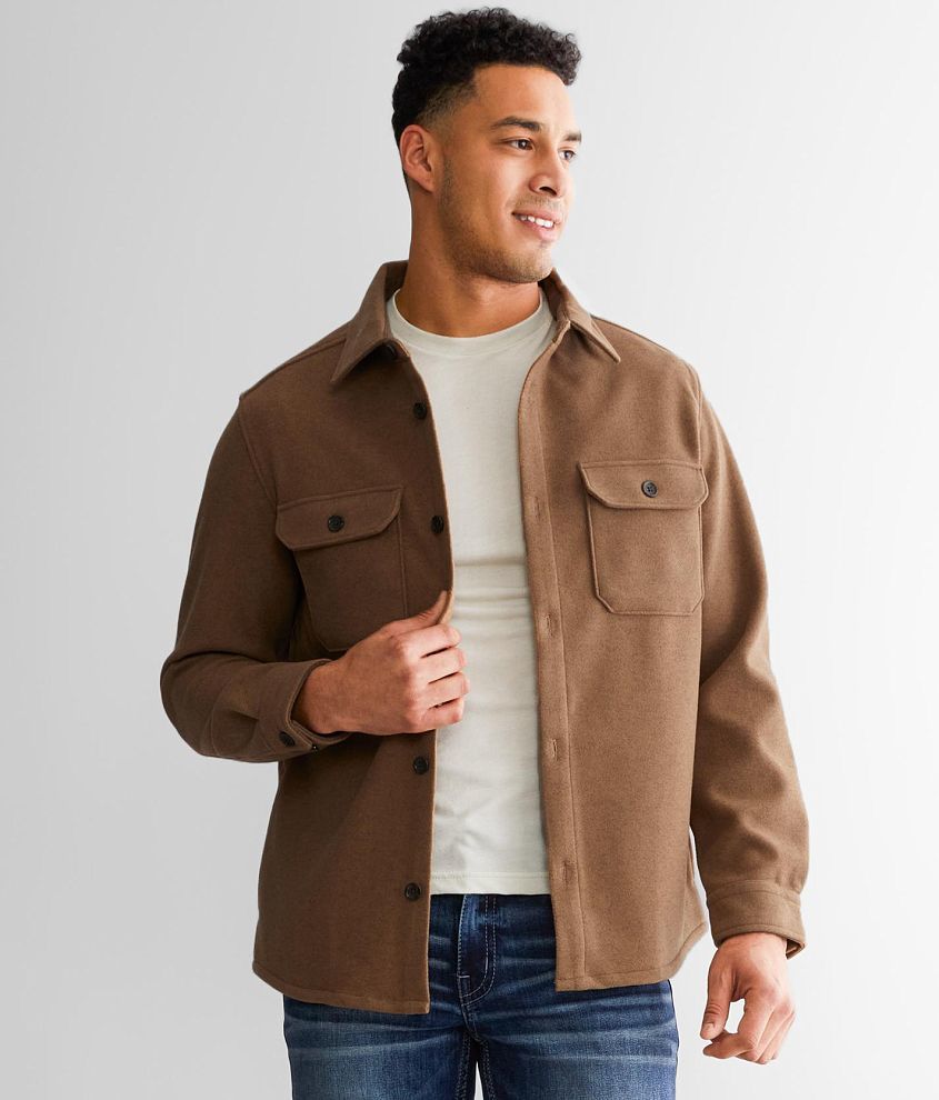 Men's Old Money Velvet Shacket - Brown Premium Cotton Shirt Jacket with Button Closures and Front Pocket