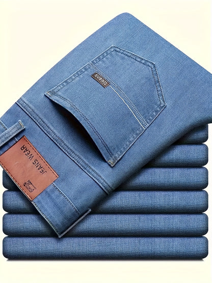 Four Seasons Regular Men'S New Jeans, Business Trendy Straight-Leg Trousers, Fashionable And Versatile Men'S Stretch Thick Jeans, Comfortable Classic Design Casual Wear