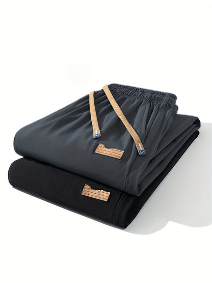 2025 Trendy Men's Spring-Summer Casual Pants, Loose Fit Joggers, Solid Color Sport Trousers, Polyester Long Pants