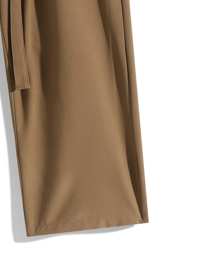 Double-Line Grid Ice Silky Fiber Fabric Wide-Leg Pants for Men, New Summer Style, Trendy Thin Loose Straight-Leg Versatile Casual Draping Trousers