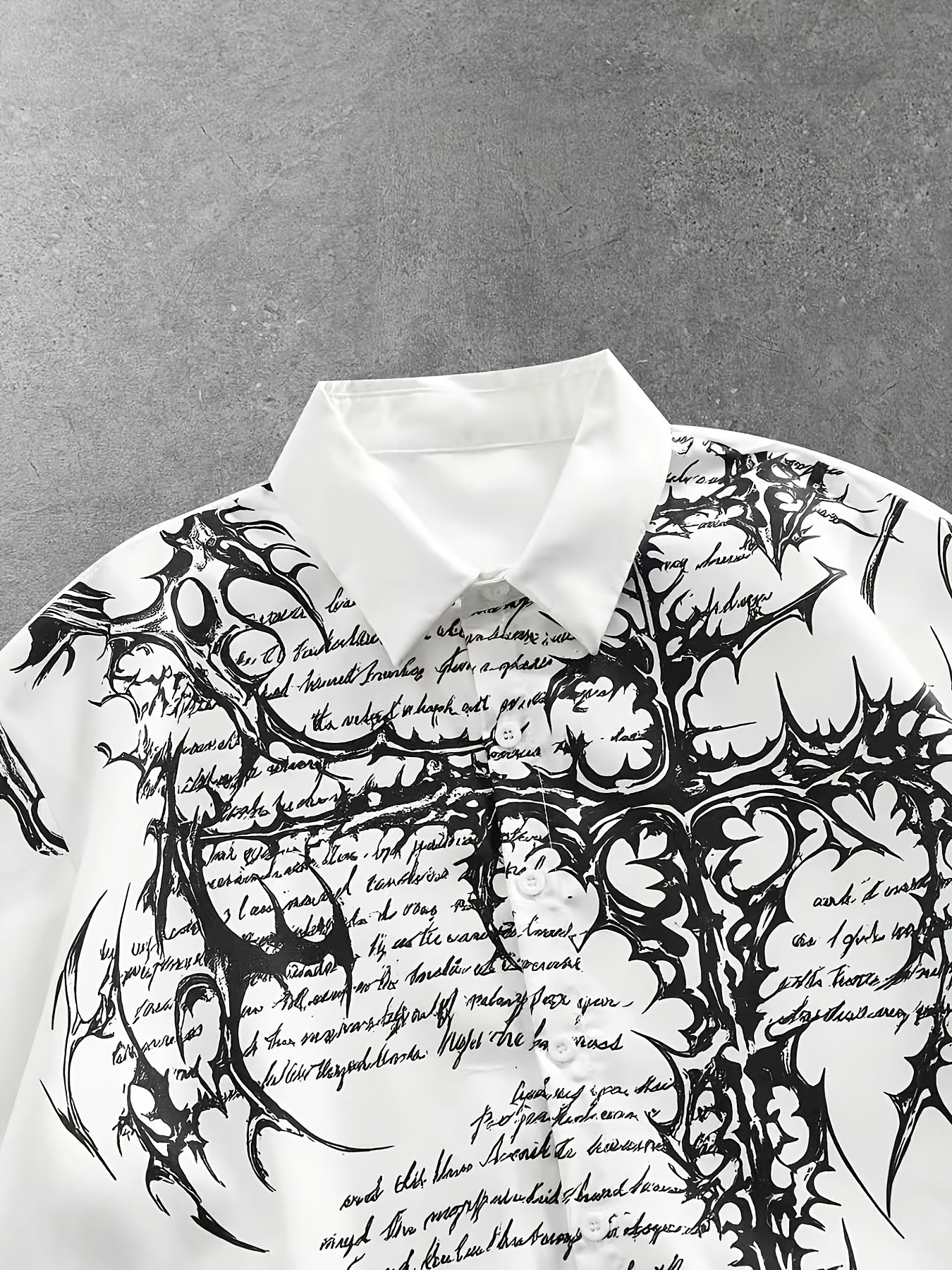 [Men's Print Shirt] Men's White Loose Casual Short Sleeve Button-Up Shirt with Print
