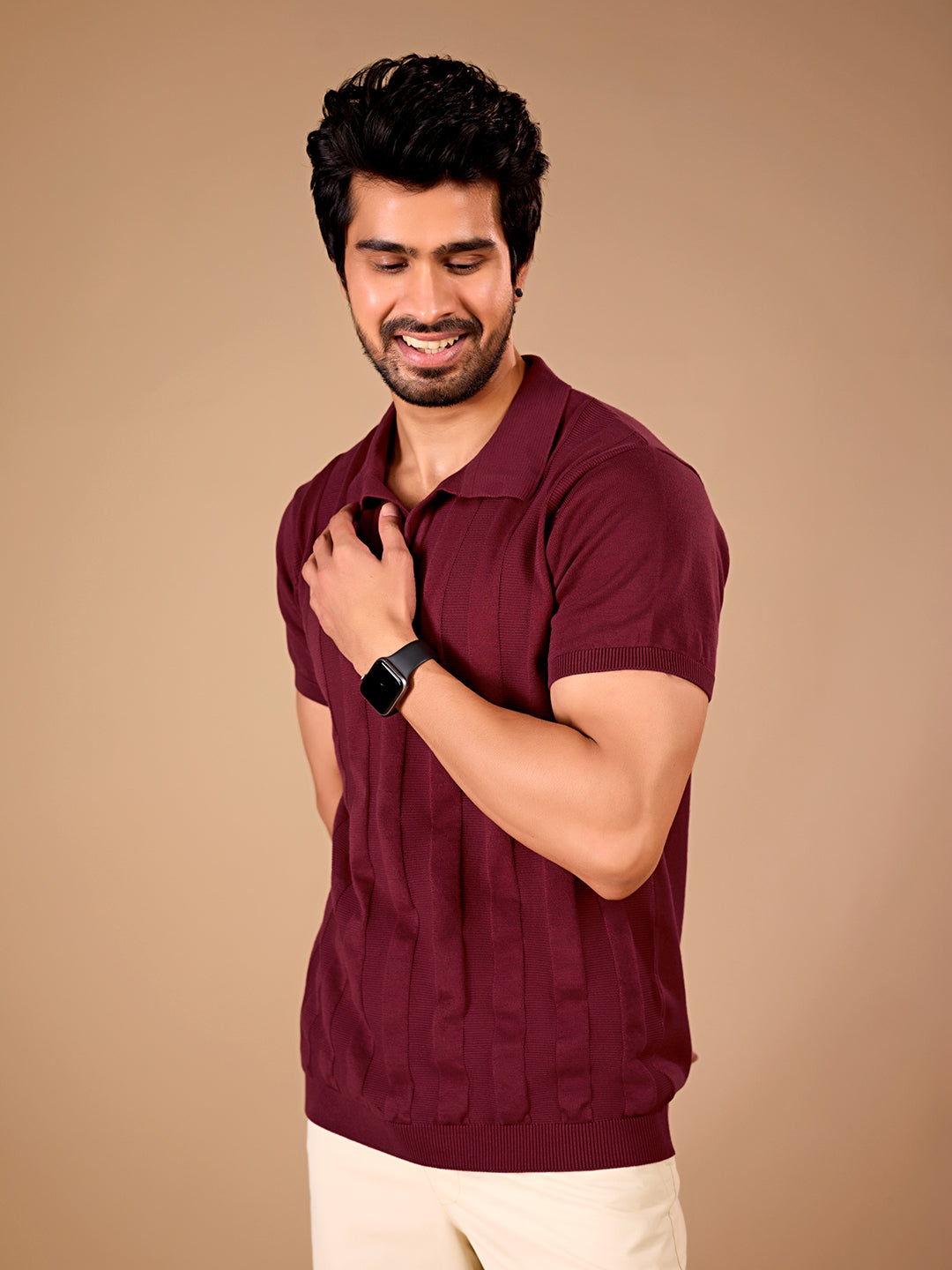 Maroon Textured Polo