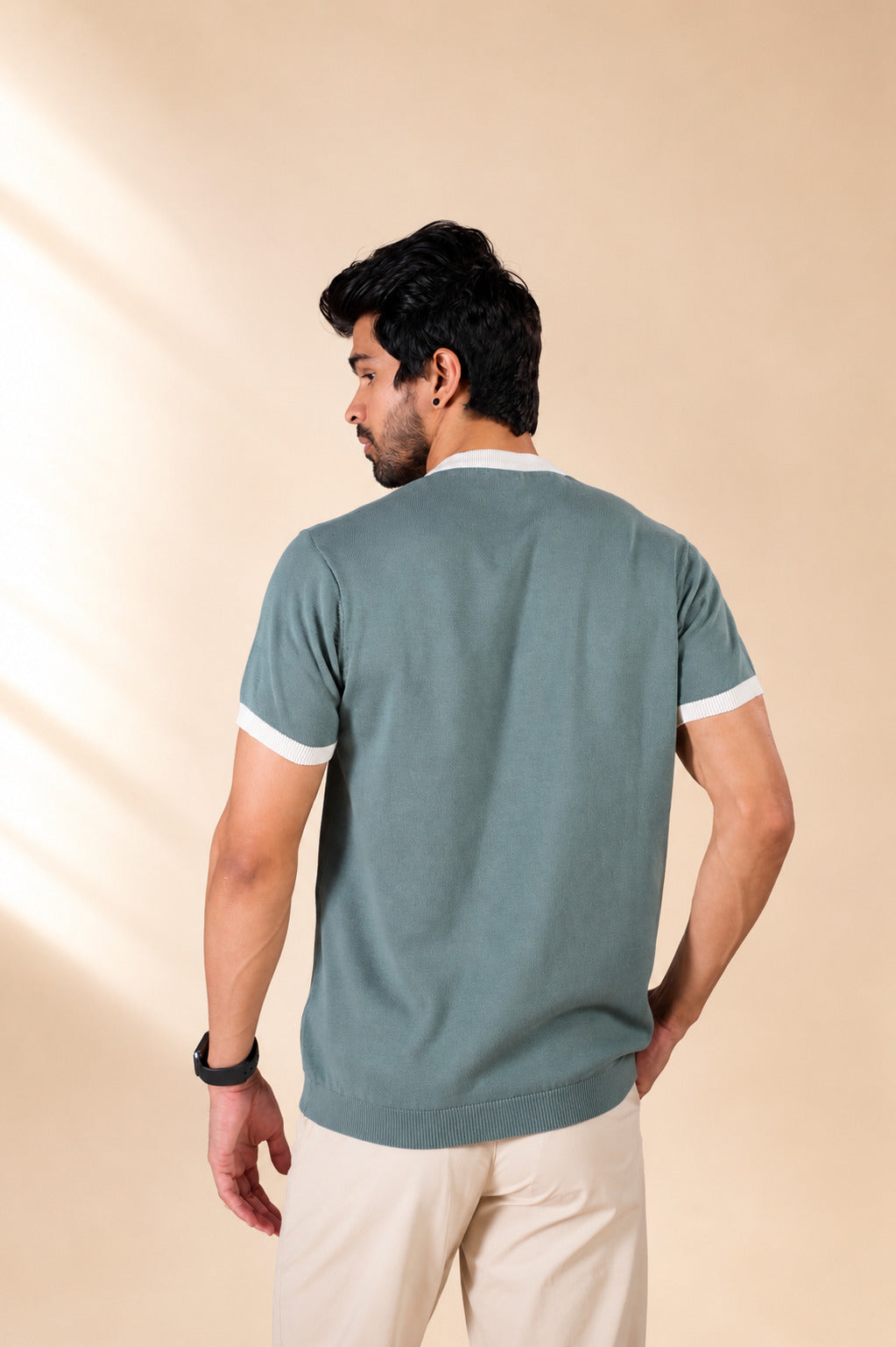 Sage Contrast Knit Tee