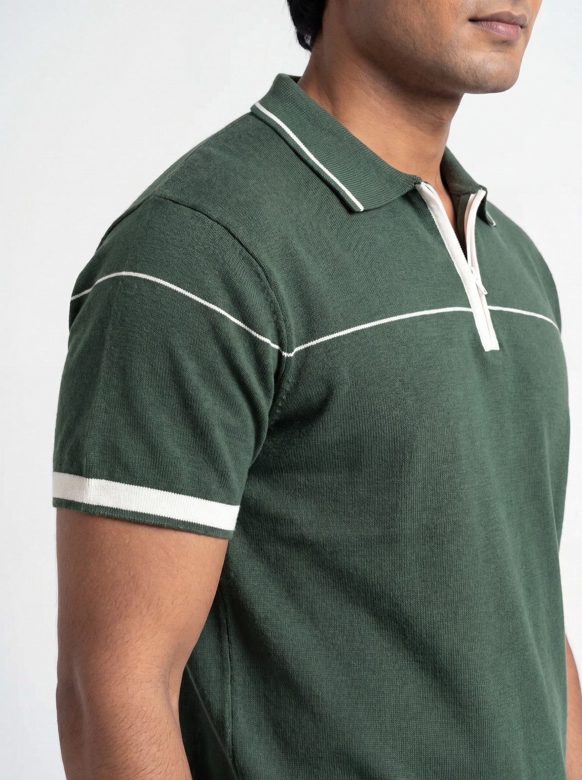 Contrast Zip Polo Knit Tee