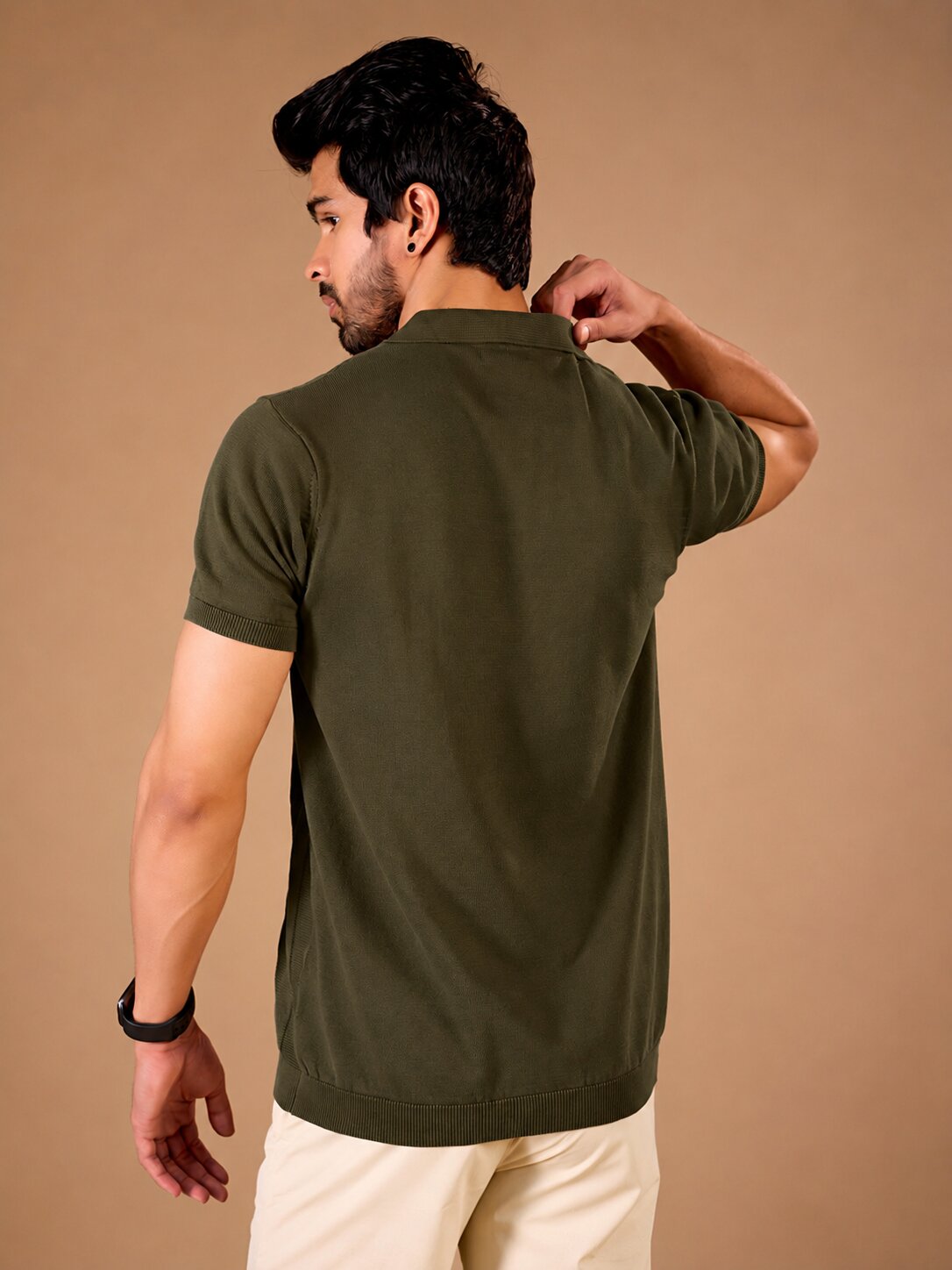 Olive Vertical Knit Polo