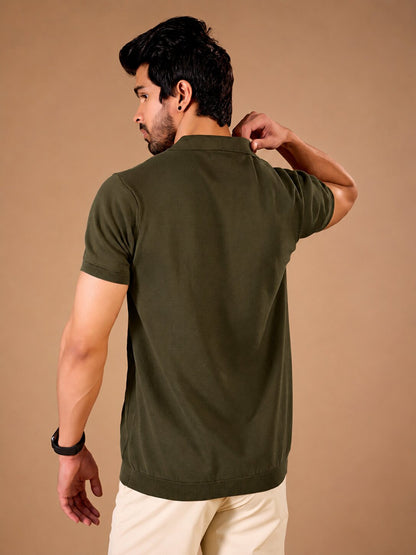 Olive Vertical Knit Polo