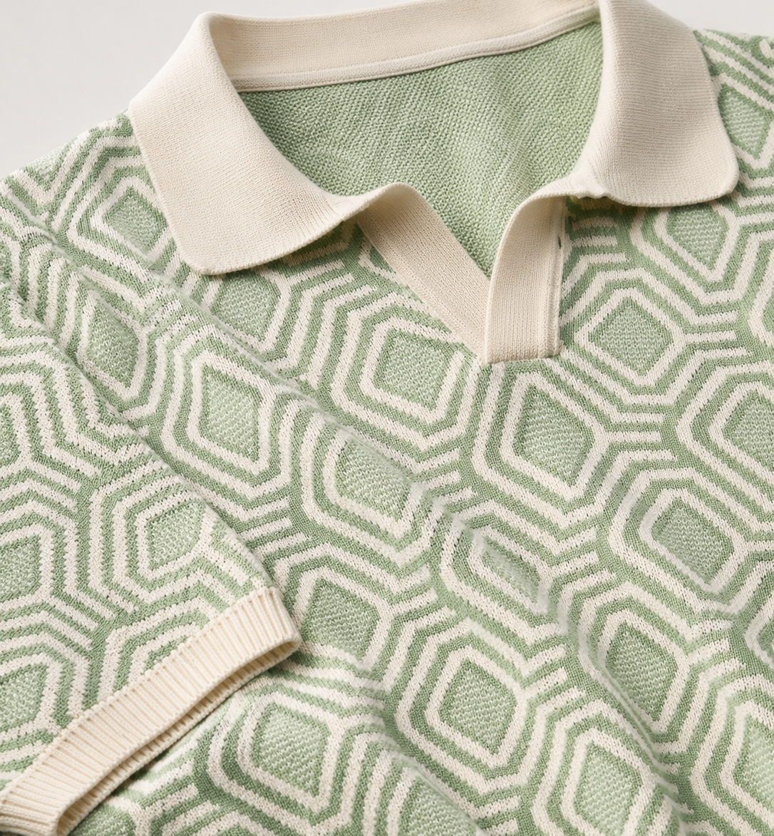 Geo Knit Polo T-Shirt – Mint Green