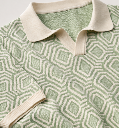 Geo Knit Polo T-Shirt – Mint Green